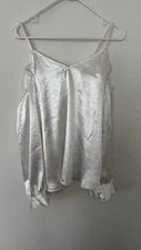 belle sky top White Satin Silver Size S NWT