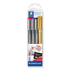 4 Pack 308 SWP3P Pigment Liner Fineliner Pens, Free Metallic Marker, Assorted