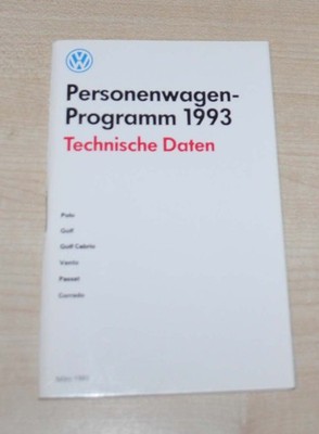 1993 Volkswagen VW Cars Programm Technical Data Brochure Prospekt DE 03/93