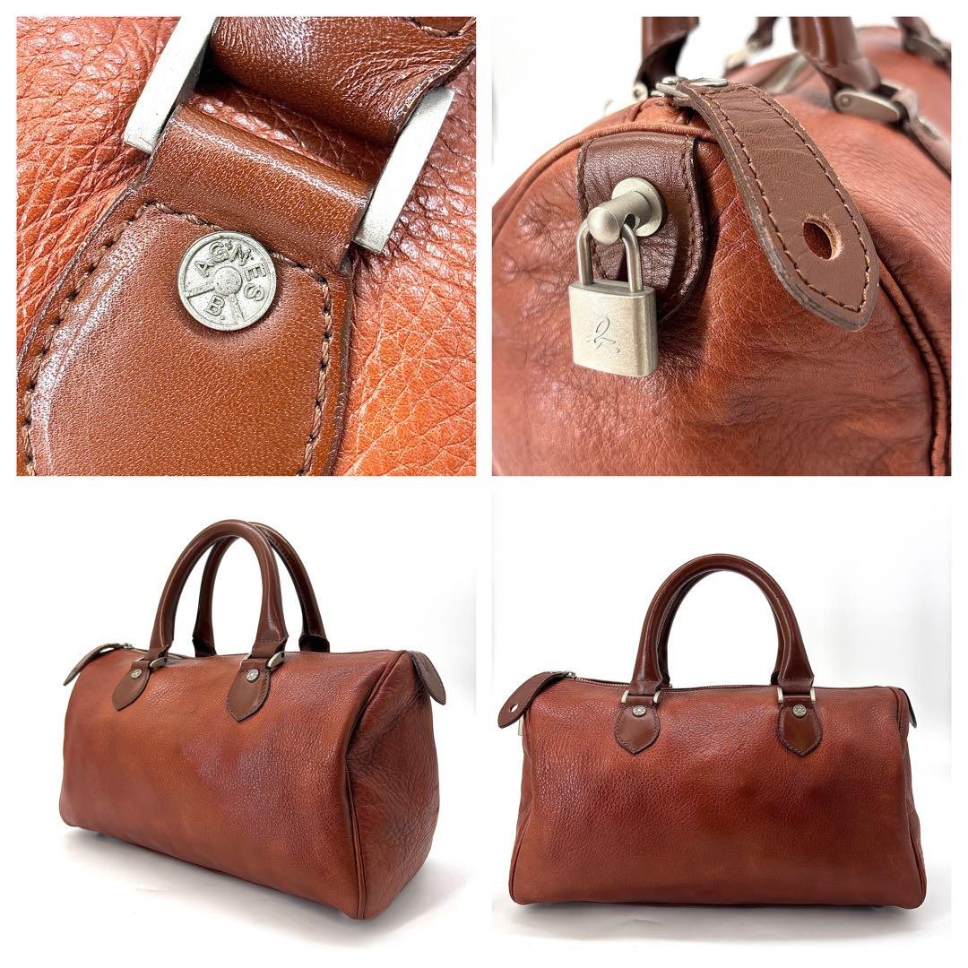 バッグ agnes b. leather mini boston bag brown agnes b mini Boston bag in brown grained leather with