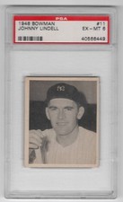1948 Bowman Baseball #11 Johnny Lindell PSA 6 Rookie Card RC. rookie card picture