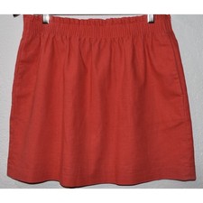 J.Crew 10 Mini Skirt Linen Cotton Lined Coral Orange PULL-ON Elastic Waist Pkts
