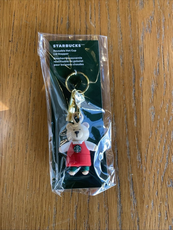 STARBUCKS reusable hot cup lid stopper RED BEAR 2025 Keychain