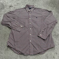 Ralph Lauren Classic Fit Button Down Shirt Men Large Red Blue White Plaid Cotton