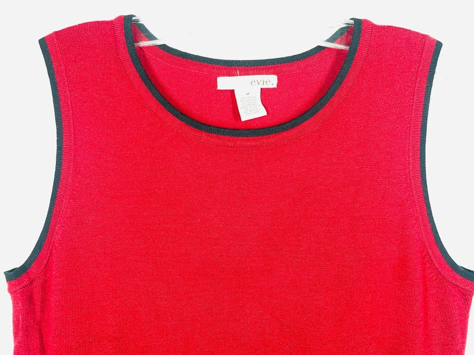 Evie Mujer Mediana Vintage Rojo Negro Suéter Camiseta sin Mangas Camisa Negocios Suave Cálida Foto 3 de 4