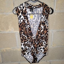 Aria Leopard Print Bodysuit Women s L Brown Black White One Piece NWT