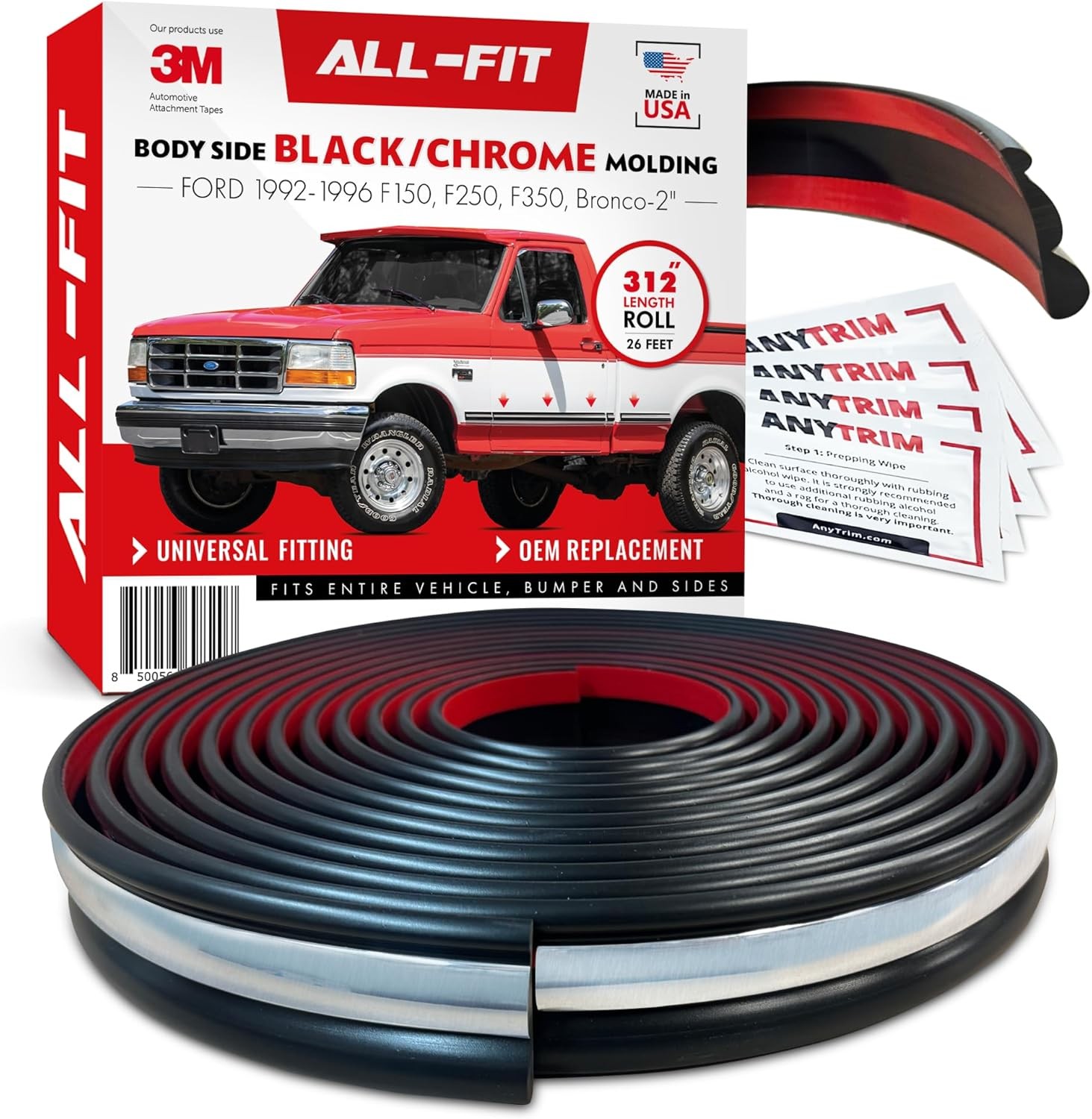 All-Fit Automotive Replacement Old Style Body Side Molding (2") – OEM Black 