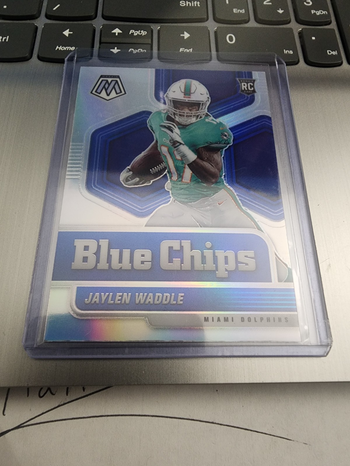 2021 Panini Mosaic - Jaylen Waddle - Blue Chips Rookie Silver Prizm #8 Dolphins