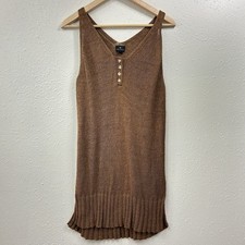 Knit Mini Dress Tank Sweater Swim Cover Womens Size L Brown Worthington