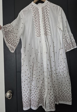 VAKKO Polka Dot Embroidered Midi Shirt summer Dress Size L 44 cotton