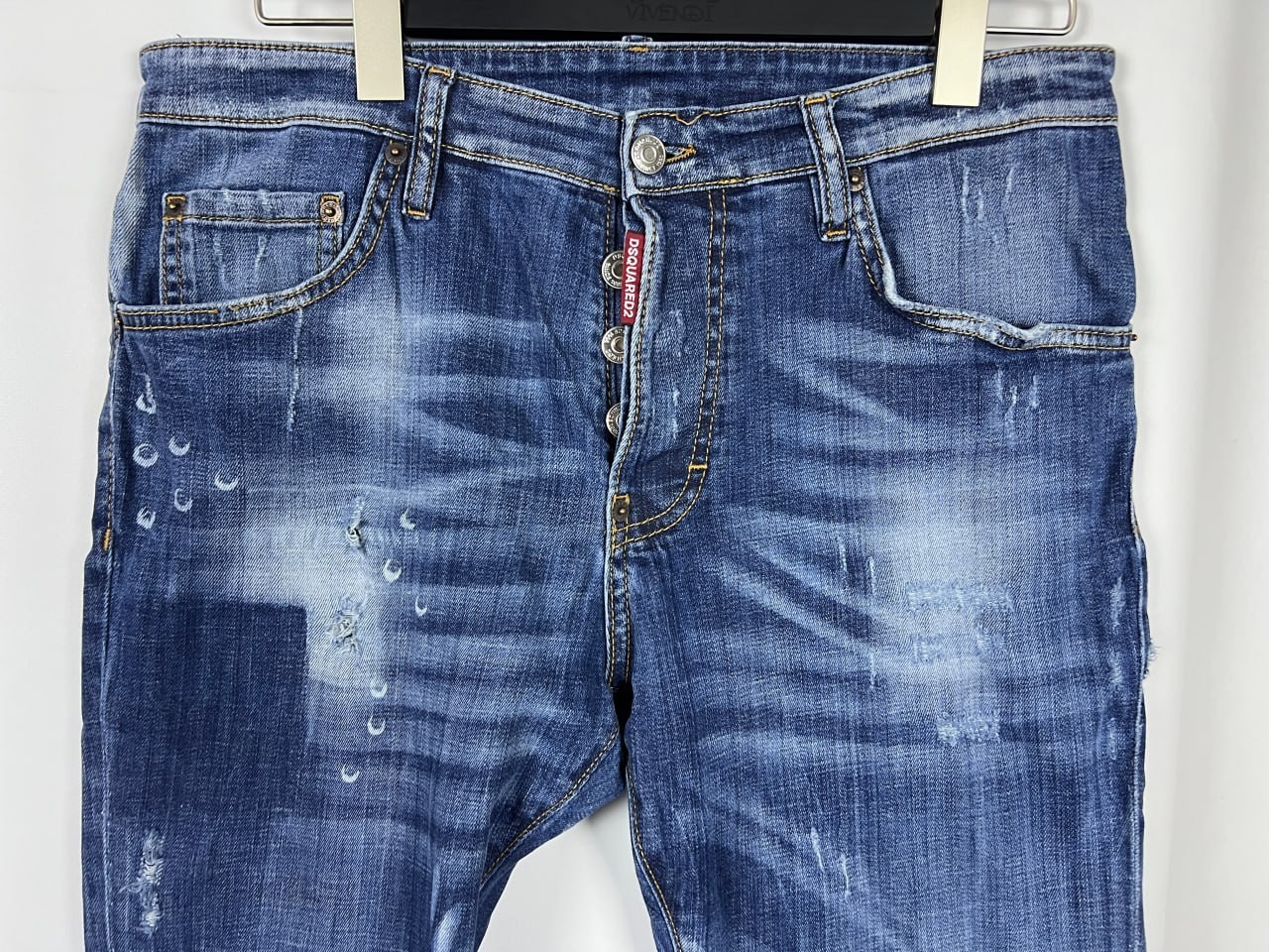 DSQUARED2 Tidy Biker Icon Blue Denim Stretch Distressed Slim Fit Jeans Size 46 image 2