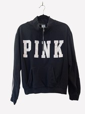 Victorias Secret PINK Women s 1/4 Zip Pullover Black Sweatshirt Size Medium