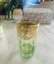 NIB Vintage Interglass Italy Green 24K Gold Glass Tumbler Set Of 6