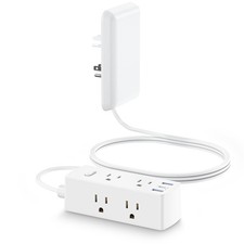 Flat Extension Cord with Outlet Cover, Flat Plug Power Strip with 6 Outlets a...
