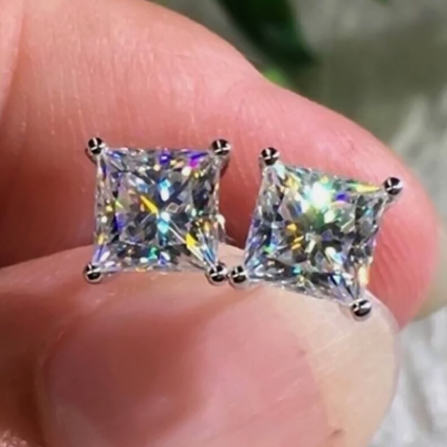 1.10 Ct Certified Princess Cut Diamond Solitaire Studs In 925 Sterling Silver