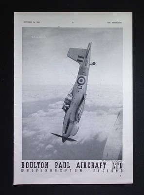 Original 1953 Advert Boulton Paul Aircraft Ltd Balliols