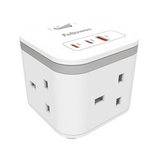 Fellowes Power Cube with 3 Power Socket Extension USB-A & USB-C Ports White (100