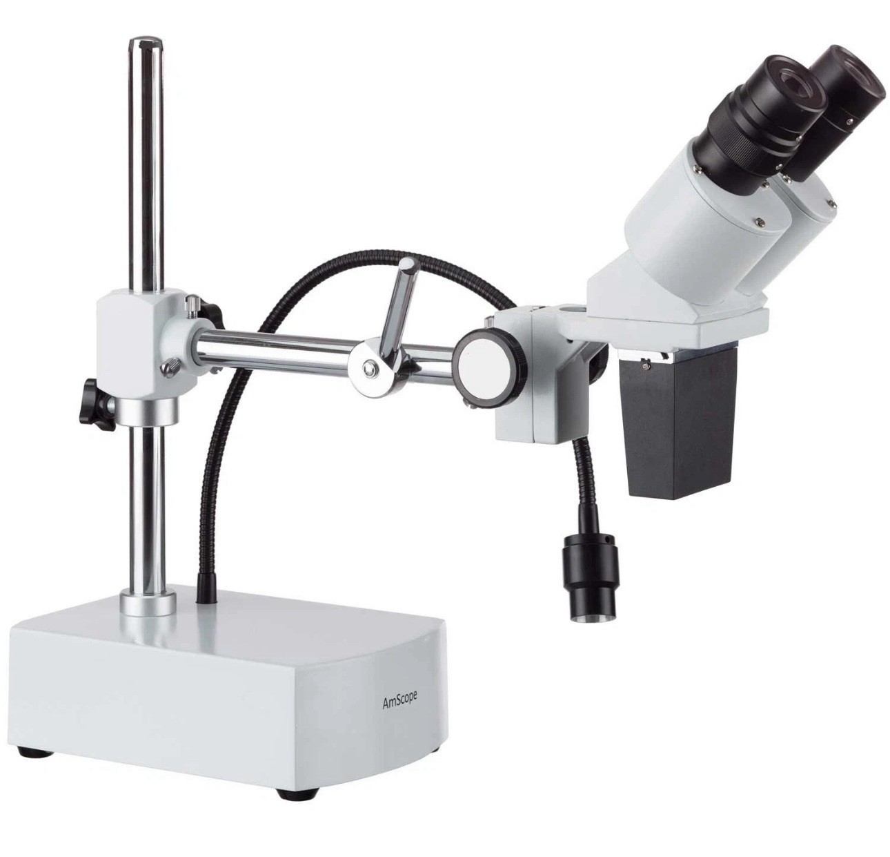 AmScope 10X-20X LED Binocular Stereo Microscope w Boom Arm + LED Gooseneck Light
