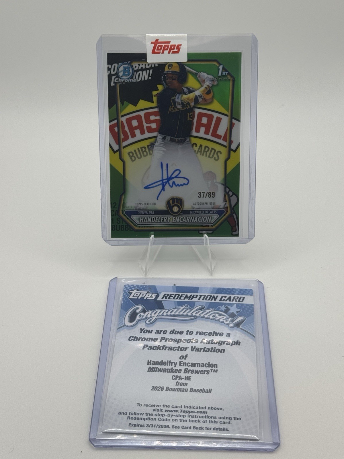 2026 Bowman Chrome Prospect Auto Handelfry Encarnacion /89 Packfractor Autograph view 3