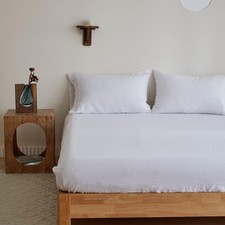 100 Linen Fitted Sheet Stone Washed Solid Color - 1 Piece 14 inch Deep Poc...