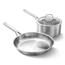 Calphalon Brushed 3-Ply Stainless Steel Cookware Set w/Turbo 3-Piece, Silver
