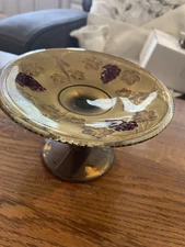 1890’S-1900 Goofus Glass Compote Plate Hand Painted Grape And Leaf Pattern