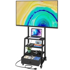 Rolling TV Stand with Wheels and Mount  Fabric Drawer - Entertainment Center...