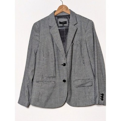 Talbots Houndstooth Black & White Wool Blend Blazer Classic 14W