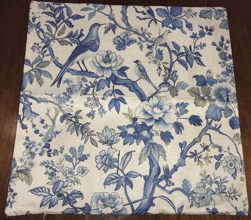 BLUE & WHITE THROW PILLOW COVER BLUE FLOWERS BLUE BIRD ASIAN SYLE ~18x18” NWOT