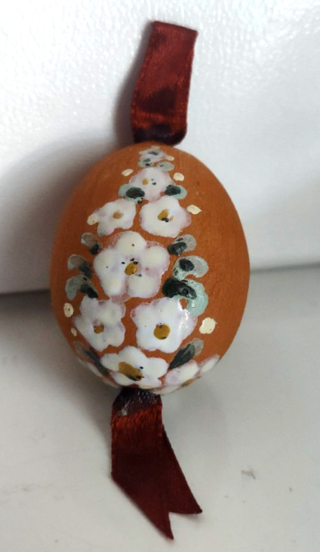 Vintage Slovakian Hand-Painted Wooden Egg Ornament