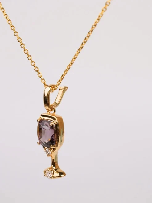 5ct Emerald Cut Simulated Purple Amethyst/CZ Wine Glass Pendant  14k Gold Plated - Image 3 of 4