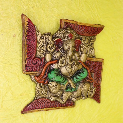 Lord Ganesh on Mouse Wall Hanging Mask Metal Figure Home Office Decor figurine - Picture 2 of 8