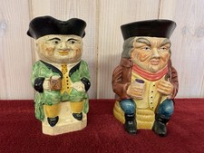 Vintage Toby Jugs x 2 old cheerful character jugs unbranded with patina