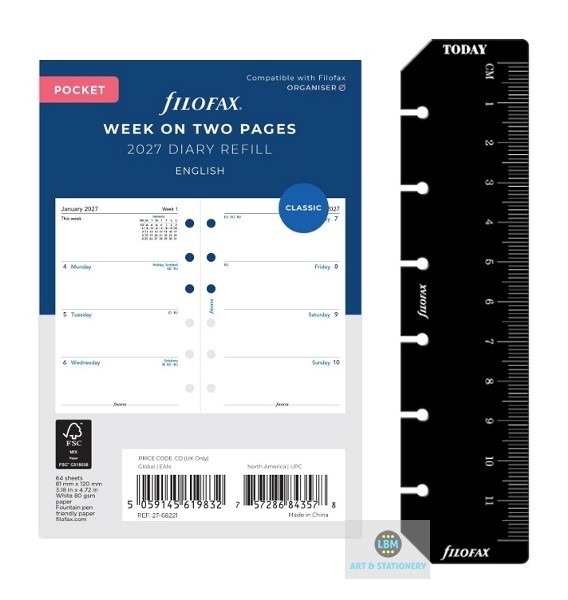 Filofax Pocket Week on two pages English 2027 diary 81mm x 120mm, White - Image 4