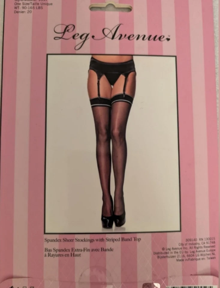 Novas meias transparentes de elastano Leg Avenue com faixa listrada - Imagem 2 de 4