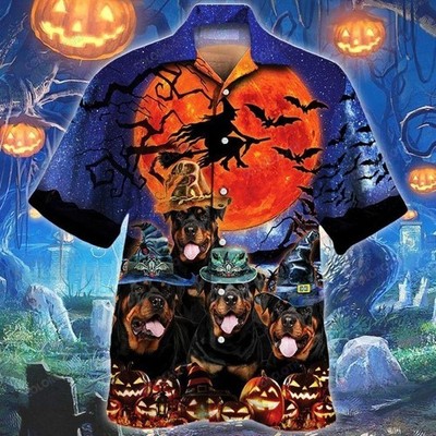 Halloween Night Rottweiler for Dog Lovers   Aloha Hawaiian Shirt