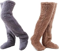 ZMURED Fuzzy Socks for Women, Cozy Over The Knee Sleeping 6 Extra Tall, Brown