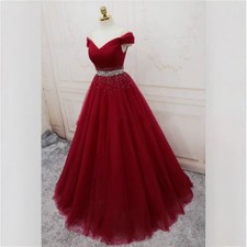 Fashion V-Neck Prom Dresses A-Line Beading Tulle Evening Gown Formal Gown Custom