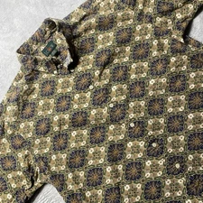 Vintage J Crew Shirt Mens Large Green Multicolor Floral Hawaiian AOP Oarsman