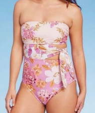 NEW Kona Sol Women's Cutout Bandeau One Piece Swimsuit Pink Floral Size Large