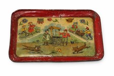 Victorian 1800's Color Litho Tin Childs Tray Jack Jill Nursery Rhyme 8.5" Wide