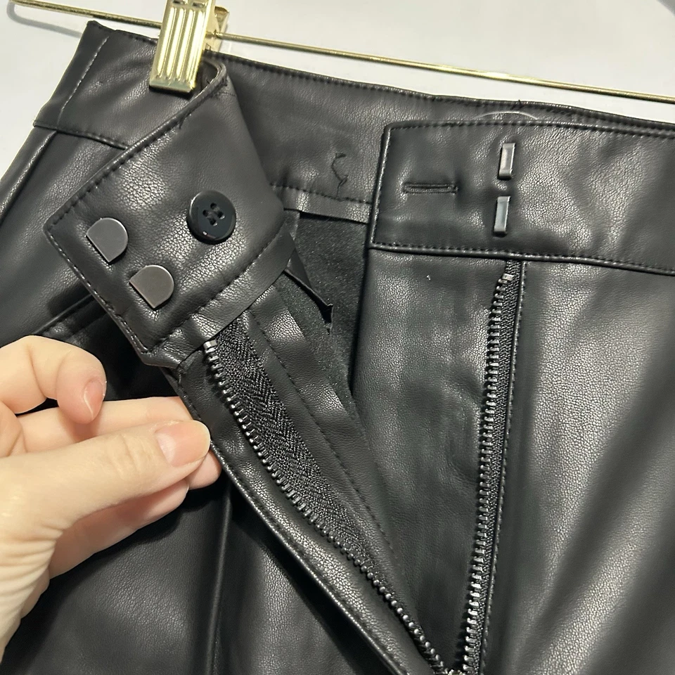 Pantalones negros Topshop para mujer de imitación de cuero polar forrado cintura alta talla 4 nuevos sin etiquetas Foto 3 de 4