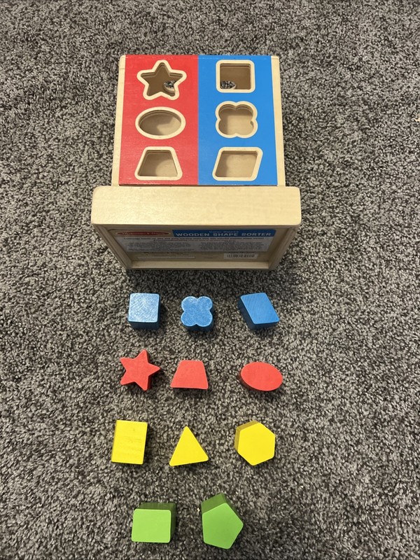 Melissa & Doug Color Blocks Wooden Shape Sorter Montessori Wooden Toy 12 Shapes