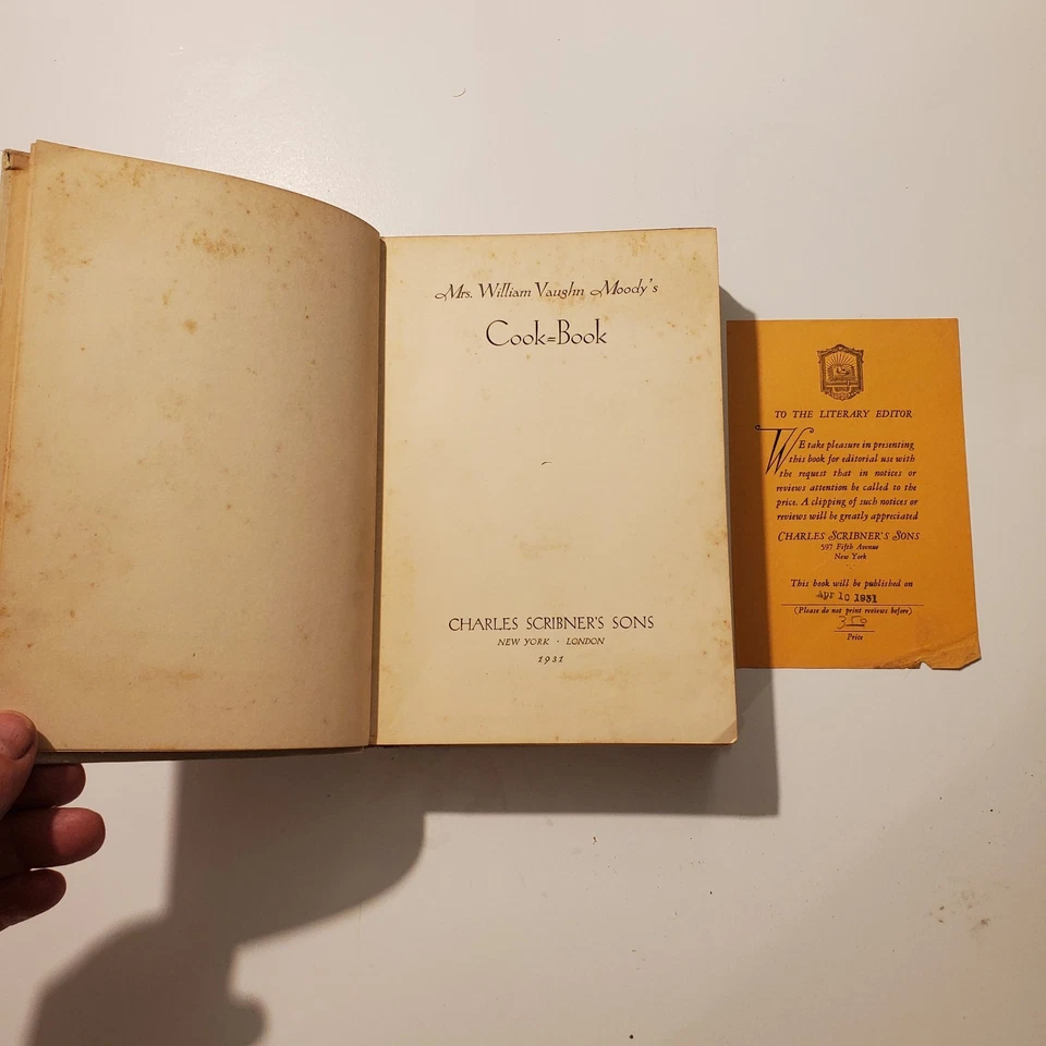 Antiqued Mrs. William Vaughn Moody's Cook-Book. 1931. First Edition - Image 4 of 4