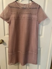 Ann Taylor Blush Light Pink Polka Dot Crochet Lace Shift Dress Short Sleeve Sz 8