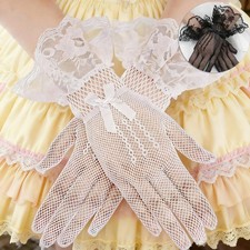 Lady Wrist Wedding Knit Mesh Bow Lace Gloves Bridal Party Prom Fishnet Gloves US