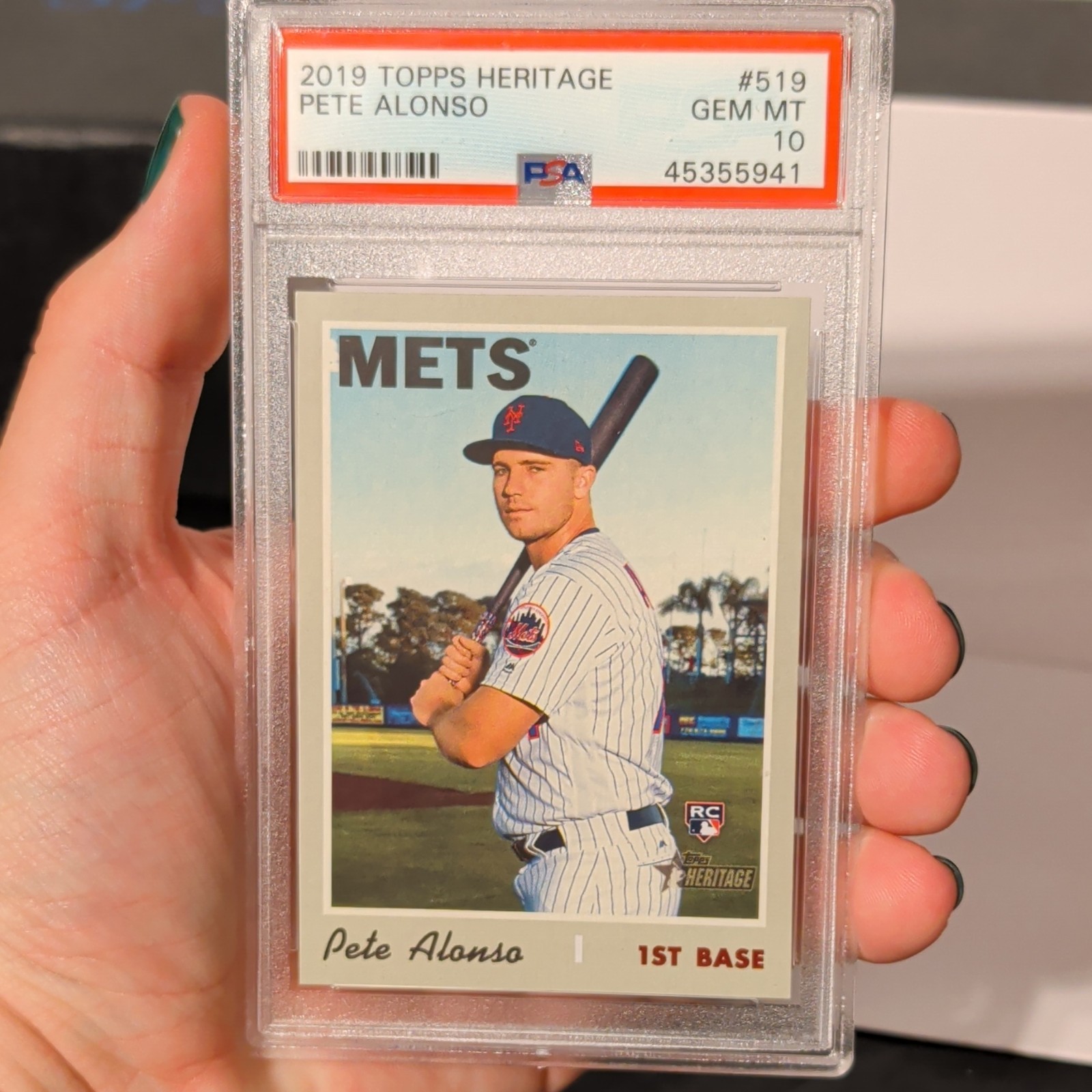 Topps 2019 Heritage Pete Alonso New York Mets RC #519 PSA 10 GEM MT view 3