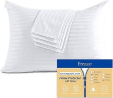 100 Cotton Pillow Protectors with Zipper Queen Size, White Pillow Cases Set of