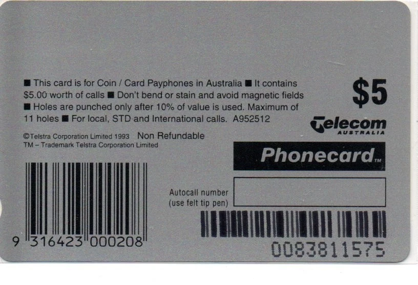 Telecom $5 Mint Phonecard-Add A '9' Melbourne