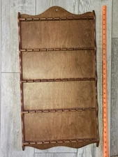 Large Vtg MCM Wood Rack Display Holder For 50 Souvenir Tea Spoon Collection